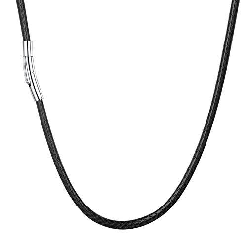 U7 schwarz Wachsschurkette 3mm/65cm Herren Kordelkette geflochtene Kunstleder Kette mit 316L Edelstahl Verschluss Trendiger Schmuck Geschenk für Geburtstag Weihnachten von U7