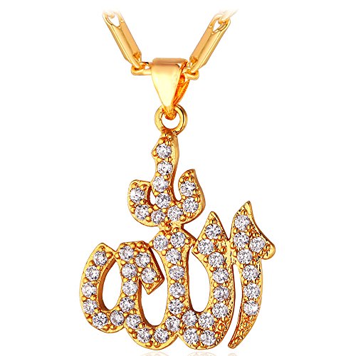 U7 vergoldet Kette mit Allah Zirkon Anhänger Gold Halskette Männer Religiöse Muslimisch Islamisch Kette Halsketten Allah Kettenanhänger Amulett Allah Kette Anhänger Halsband Modeschmuck für Mutter von U7
