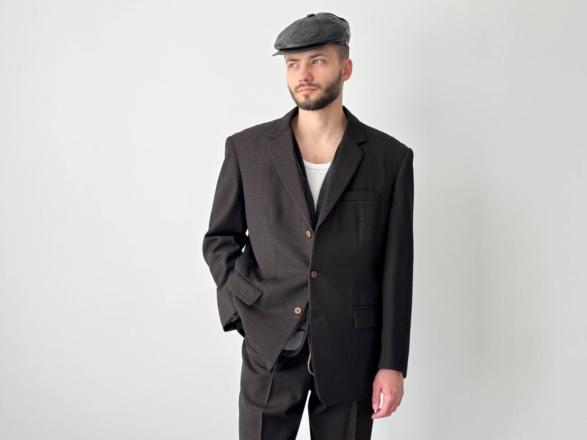1940S Vintage Gabardine Set - Braun Gestreifter Zweiteiler Aus Der 2 von UAGeneralvintage