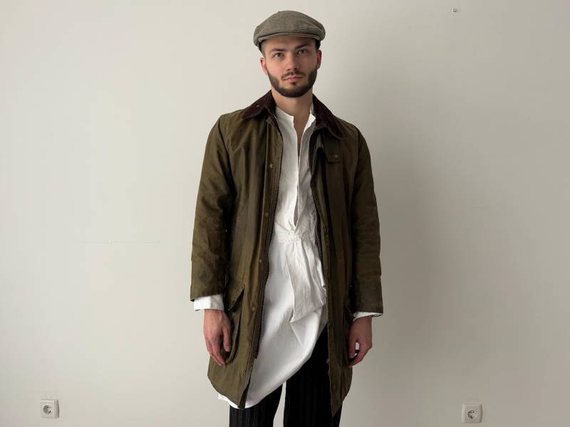 Vintage 1980Er Jahre Barbour Border Khaki Waxed Jacke Größe 91 cm | M - Retro Accessoire Erbse Alte Jagdmode von thepuregarb