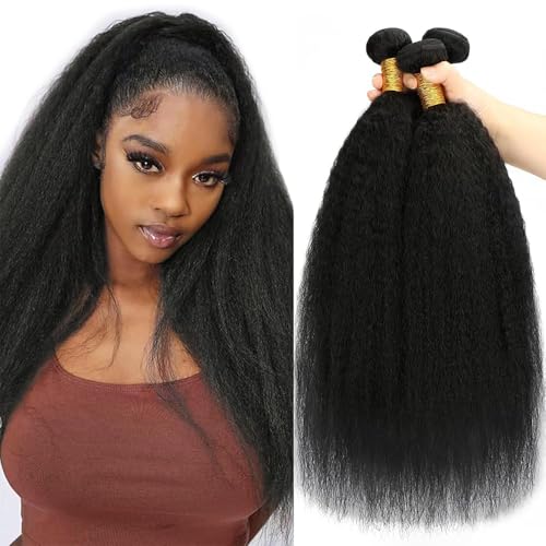 Brasilianische Haare Bündel Echthaar Weave Yaki Straigh Human Hair Bundles 100% Brazilian Human Hair Extensions Kinky Straigh Weave Bundle für Frauen 18 20 22 Zoll von UALUSTRA