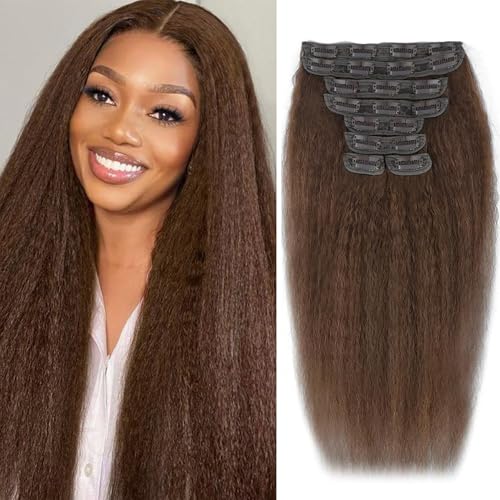 UALUSTRA Kinky Straight Clip in Extensions Echthaar Haarverlängerung Clip in Hair Extensions Remy Echthaar Natürliche,Für schwarze Frauen,8pcs,55cm,100g von UALUSTRA
