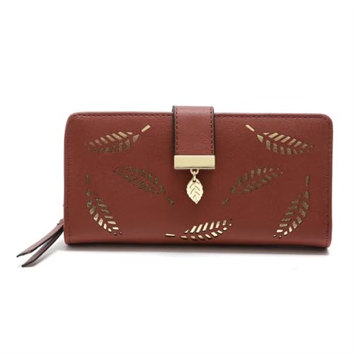 UALXPAO Geldbeutel Damen Damen Geldbörse aus Leder mit Blättern und Hohlmuster, weiche Geldbörse for Münzen und Karten(Coffee) von UALXPAO
