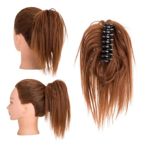 Haarknoten Clip-in-Haarverlängerungen 12 Zoll – Synthetische Chignon-Pferdeschwanz-Haargummis for Frauen Haarknoten Haarteil(Brown yellow) von UANFHWZF