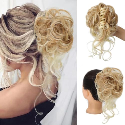 Haarknoten Perücke Kugelkopf Damenmode großer Griff langer Bart chaotisch lockiges Haar Ring Damen Haarknoten lockiges Haar Tasche Haarknoten Haarteil(Dirty gold) von UANFHWZF