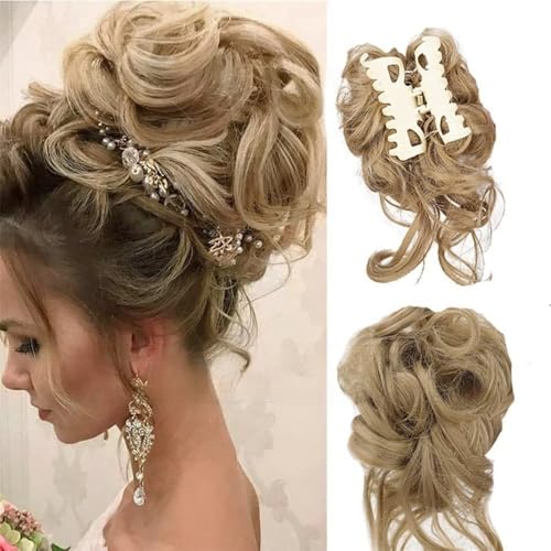 Haarknoten Perücke Kugelkopf Damenmode großer Griff langer Bart chaotisch lockiges Haar Ring Damen Haarknoten lockiges Haar Tasche Haarknoten Haarteil(Light yellow) von UANFHWZF