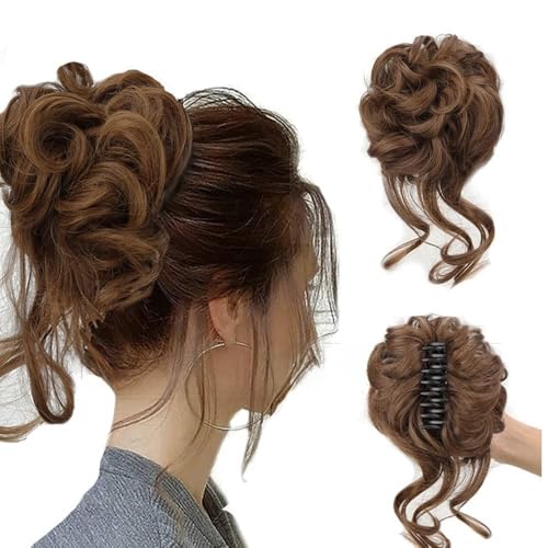 Haarknoten Perücke Kugelkopf Damenmode großer Griff langer Bart chaotisch lockiges Haar Ring Damen Haarknoten lockiges Haar Tasche Haarknoten Haarteil(Medium brown) von UANFHWZF