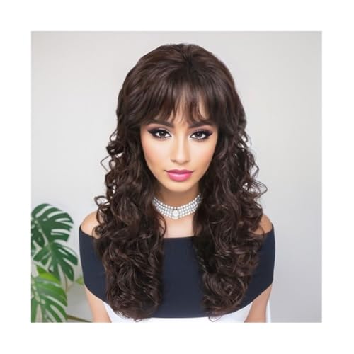 Perücken, Lässige natürliche Perücke, weiblich, täglicher Gebrauch, Highlight-Kunsthaarmischung, braune Perücke mit Pony, lange lockige Haar-Ersatzperücken for Frauen Echthaarperücke(Muli Color) von UANFHWZF