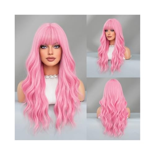 Perücken, Modische Damen-Perücke, lang, lockig, Platin, große Welle, lockiges Haar, voller Kopf, Set mit Luftfransen, Großhandel Echthaarperücke(Cherry Powder) von UANFHWZF