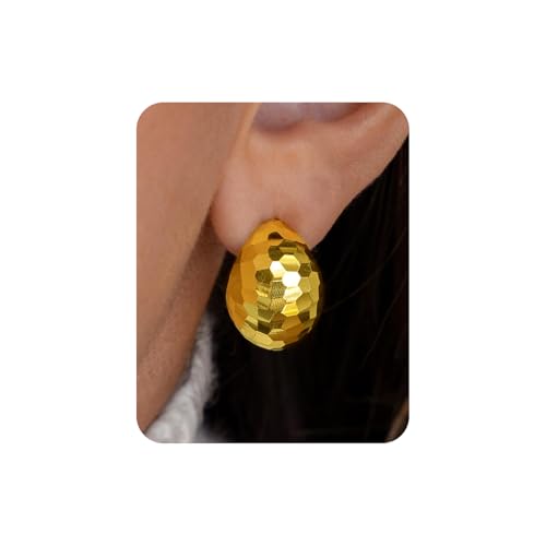 UANNEAU Goldene klobige Ohrringe für Damen, trendig, 14 Karat Gold, zierliche Disco-Ohrringe, Statement-Minimalistische, hypoallergene Ohrstecker, Geschenke für Ihre Mutter, Large, Kupfer, Kein von UANNEAU
