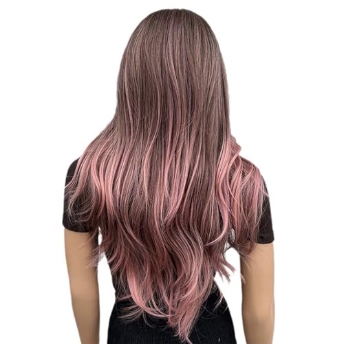 Lange, Gewellte, Rosa Ombre-Perücke, 24 Zoll Lange, Lockige Mittelteilperücken Für Frauen, Hitzebeständiges Faserhaar Für Den Täglichen Partygebrauch Lange, Gewellte, Rosa Ombre-Perücke, 24 Zoll Lange, Lockige Mittelteilperücken Für Frauen, Hitzebeständiges Faserhaar Für Den Täglichen Partygebrauch von UAOGPLK
