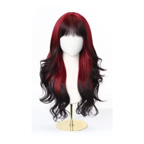 Lange, Gewellte Perücke Für Damen, Schwarz-Rote 24-Zoll-Perücken Mit Pony, Hitzebeständige, Geschichtete Kunsthaarperücken Für Den Täglichen Gebrauch Lange, Gewellte Perücke Für Damen, Schwarz-Rote 24-Zoll-Perücken Mit Pony, Hitzebeständige, Geschichtete Kunsthaarperücken Für Den Täglichen Gebrauch von UAOGPLK