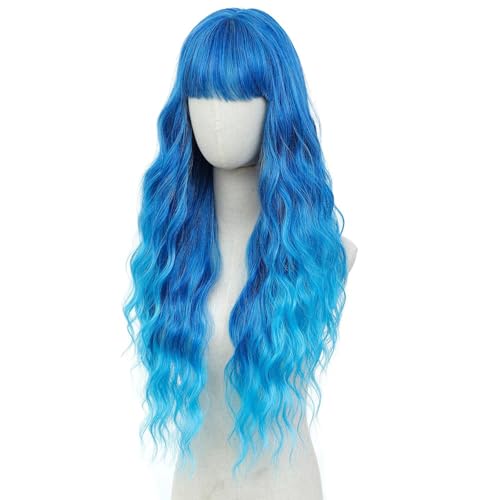 Lange Blaue Lockige Perücke Für Frauen, 29 Zoll Gewellte Perücke Mit Natürlichem Aussehen Und Pony, Synthetische Hitzebeständige Faser Für Den Täglichen Gebrauch Auf Partys Lange Blaue Lockige Perücke Für Frauen, 29 Zoll Gewellte Perücke Mit Natürlichem Aussehen Und Pony, Synthetische Hitzebeständige Faser Für Den Täglichen Gebrauch Auf Partys von UAOGPLK