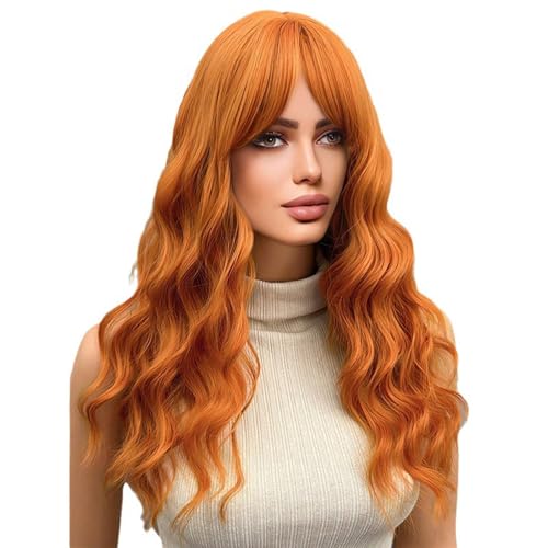 Lange Orangefarbene Perücken Mit Pony, 22 Zoll Gewellte Perücken Für Frauen, Natürlich Aussehende Synthetische Hitzebeständige Faser Für Den Täglichen Partygebrauch Lange Orangefarbene Perücken Mit Pony, 22 Zoll Gewellte Perücken Für Frauen, Natürlich Aussehende Synthetische Hitzebeständige Faser Für Den Täglichen Partygebrauch von UAOGPLK