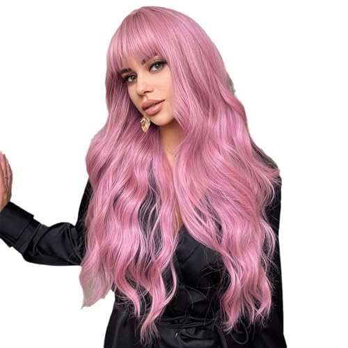 Lange Rosa Perücken Für Frauen, 26 Zoll Lange Gewellte Perücke Mit Pony, Hitzebeständiges Kunsthaar Aus Fasern Für Den Täglichen Gebrauch Bei Partys, Halloween, Cosplay Lange Rosa Perücken Für Frauen, 26 Zoll Lange Gewellte Perücke Mit Pony, Hitzebeständiges Kunsthaar Aus Fasern Für Den Täglichen Gebrauch Bei Partys, Halloween, Cosplay von UAOGPLK