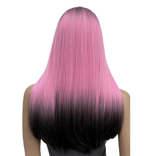 Rosa Ombre-Perücke Für Frauen, Lange Rosa-Schwarze Glatte Perücken Mit Pony, 24 Zoll Große Bunte Cosplay-Perücken Für Den Täglichen Gebrauch Bei Partys/Halloween von UAOGPLK
