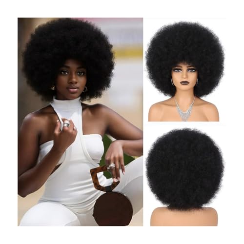 Schwarz,70Er-Jahre-Afro-Perücke Für Damen, Natürliche, Kurze, Flauschige Afro-Perücke Mit Locken, Hochwertige Synthetik Für Cosplay Und Den Alltag Schwarz,70Er-Jahre-Afro-Perücke Für Damen, Natürliche, Kurze, Flauschige Afro-Perücke Mit Locken, Hochwertige Synthetik Für Cosplay Und Den Alltag von UAOGPLK