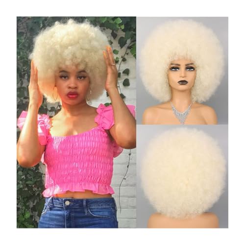 Weiß,70Er-Jahre-Afro-Perücke Für Damen, Natürliche, Kurze, Flauschige Afro-Perücke Mit Locken, Hochwertige Synthetik Für Cosplay Und Den Alltag Weiß,70Er-Jahre-Afro-Perücke Für Damen, Natürliche, Kurze, Flauschige Afro-Perücke Mit Locken, Hochwertige Synthetik Für Cosplay Und Den Alltag von UAOGPLK