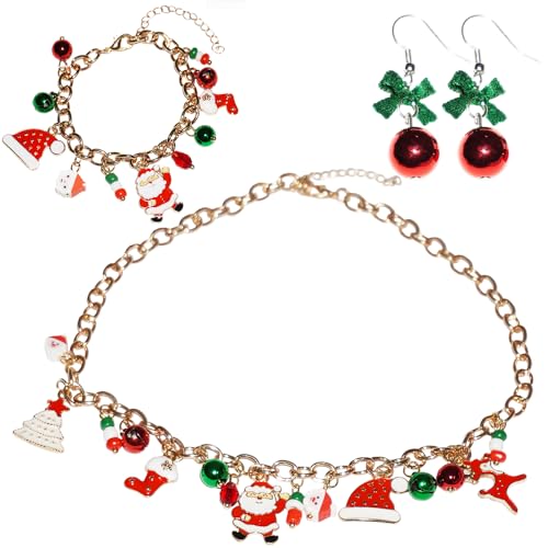 UAREBST Weihnachten Armband Ohrring Set Damen Elastisches Armband, One Size, Weicher Ton, Kein edelstein UAREBST Weihnachten Armband Ohrring Set Damen Elastisches Armband, One Size, Weicher Ton, Kein edelstein von UAREBST