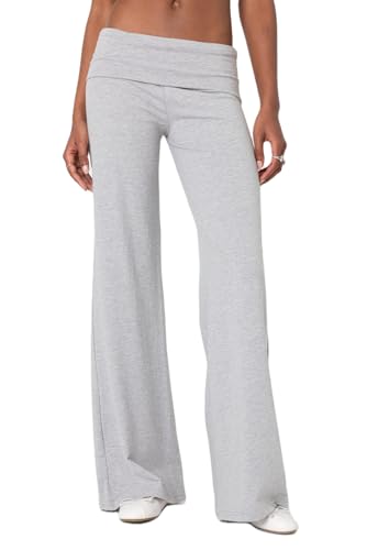 UAURORAO Umklappbare Yogahose für Damen, weites Bein, Workout-Sweathose, Y2K, gestreift, Loungehose, Foldover Grey, S UAURORAO Umklappbare Yogahose für Damen, weites Bein, Workout-Sweathose, Y2K, gestreift, Loungehose, Foldover Grey, S von UAURORAO