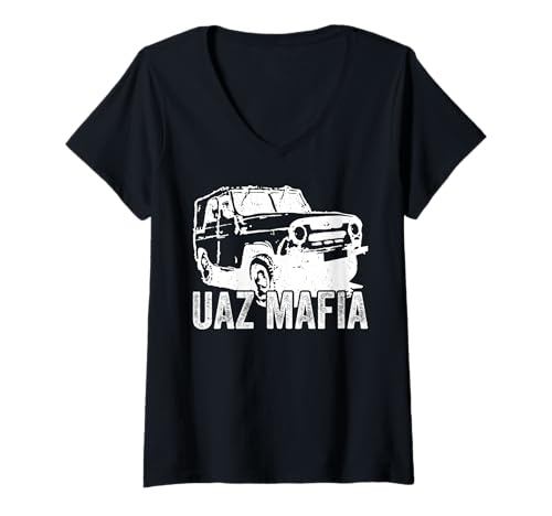 Damen UAZ Offroad 4x4 4wd Nutzfahrzeug Russland UDSSR T-Shirt mit V-Ausschnitt Damen UAZ Offroad 4x4 4wd Nutzfahrzeug Russland UDSSR T-Shirt mit V-Ausschnitt von UAZ Offroad Geländewagen Russland UdSSR
