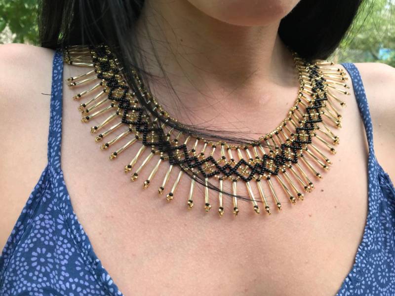 statement Schmuck, Gold Perlen Schmuck. Halsketten. Boho Halskette, Halskette Handgemacht Perlen, Schwarze Perlen Jewelry.perlen Muster statement Schmuck, Gold Perlen Schmuck. Halsketten. Boho Halskette, Halskette Handgemacht Perlen, Schwarze Perlen Jewelry.perlen Muster von UAbeadedworld