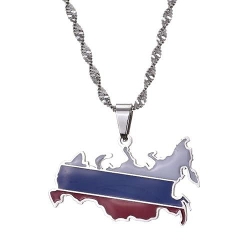 Modische Halskette Mit Anhänger In Form Einer Karte Von Russland – Ethnische Tropfende Öl-Landkarten Nationalflaggen-Halsketten Für Frauen Und Männer Patriotischer Charm-Schmuck Geschenk Weiß 60 Cm von UBBVPKY