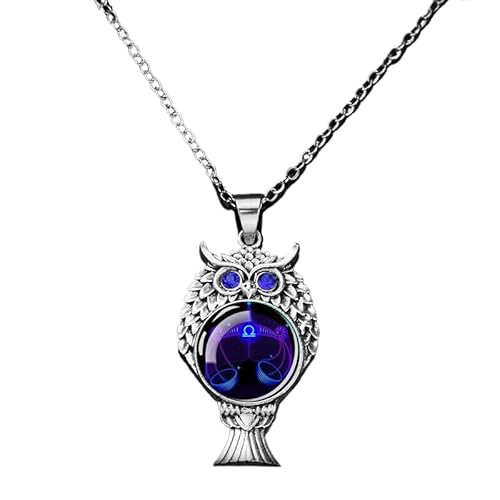 Modische Süße Eulen-Sternbild-Halskette Himmelszeit-Edelsteine Sternzeichen-Anhänger Mit Verstellbarer Kette Astrologie-Halskette Für Herren Sternzeichen-Schmuck Geschenk Für Frauen Und Mädchen Waage von UBBVPKY