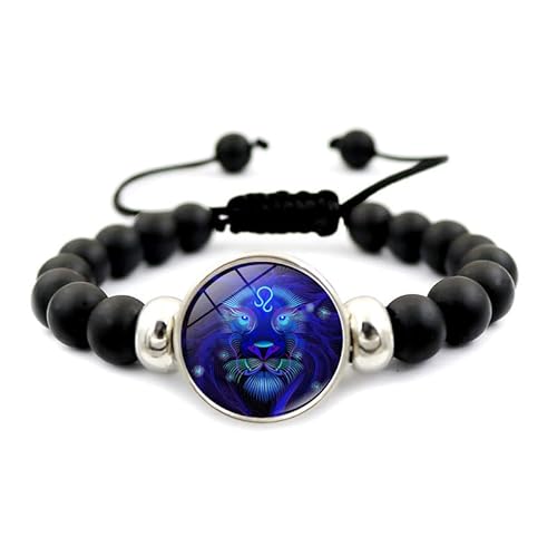 UBBVPKY Handgefertigtes Perlenarmband mit 12 Sternbildern – Mode-Charm-Sternzeichen-Armband Paar-Astrologie-Horoskop-Armband Herren- und Damen-Schmuckgeschenk Löwe von UBBVPKY