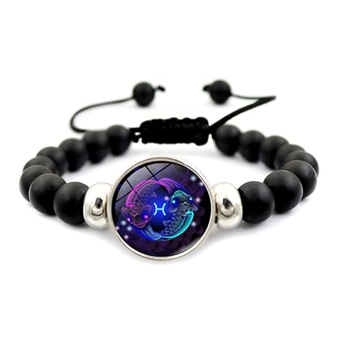UBBVPKY Handgefertigtes Perlenarmband mit 12 Sternbildern – Mode-Charm-Sternzeichen-Armband Paar-Astrologie-Horoskop-Armband Männer-Frauen-Schmuckgeschenk Fische von UBBVPKY