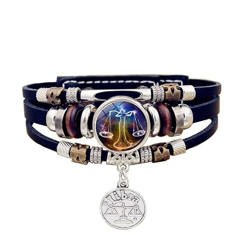 UBBVPKY Mehrschichtiges Geflochtenes Armband für Herren/Damen Verstellbar 12 Sternzeichen Lucky Series Dunkeln Leuchtendes Sternzeichen-Armband Waage von UBBVPKY