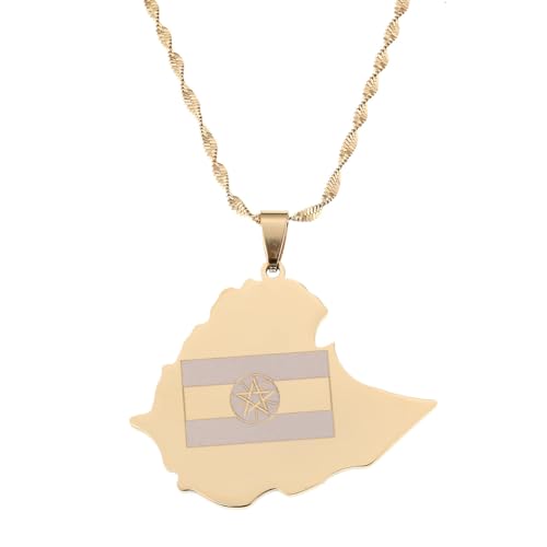 UBBVPKY Modische Halskette Mit Anhänger Äthiopien – Neuartige Schlüsselbeinkette Mit Kartenmuster Verstellbare Kette Patriotischer Schmuck Für Männer Und Frauen Gelb-B 60 Cm von UBBVPKY