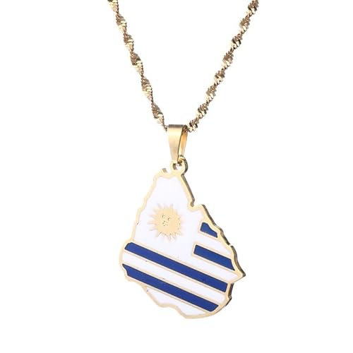 UBBVPKY Modische Halsketten Mit Uruguay-Karte Für Damen Und Herren – Halskette Mit Kartenanhänger Unisex Geometrischer Anhänger Ethnischer Stil Charm-Halskette Schmuck Geschenke Gelb 60 Cm von UBBVPKY