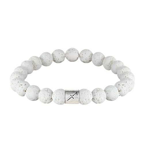 UBBVPKY Perlenarmband Mit 12 Sternbildern und Sternzeichen – 8Mm Weißes Elastisches Perlenarmband Aus Natürlichem Vulkanstein für Männer Frauen und Paare Schmuckgeschenk Zum Geburtstag Schütze von UBBVPKY