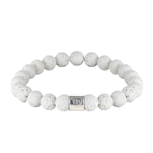 UBBVPKY Perlenarmband Mit 12 Sternbildern und Sternzeichen – 8Mm Weißes Natürliches Vulkangestein Elastisches Perlenarmband für Männer Frauen und Paare Geburtstagsschmuck Geschenk Jungfrau von UBBVPKY