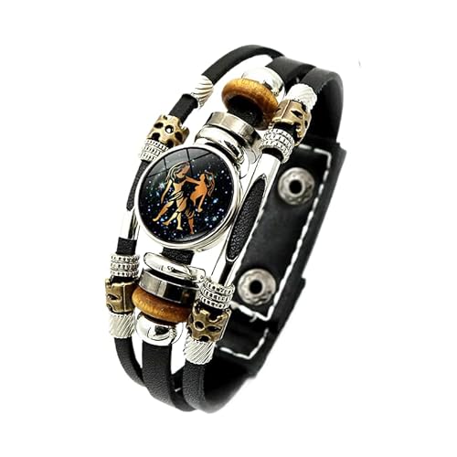 UBBVPKY Sternzeichen-Armband für Männer und Frauen Leuchtendes Handgefertigtes Mehrlagiges Pu-Lederarmband Sternzeichen 12 Sternbild-Armband Geschenke Horoskop Zwillinge von UBBVPKY