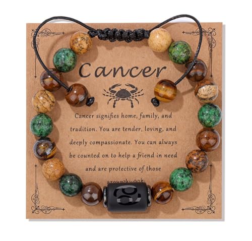 UBBVPKY Sternzeichen-Sternbild-Armband Personalisiertes Stretch-Armband mit Tigerauge-Türkis-Steinen Perlenarmband Geburtstagsschmuck Geschenk für Männer und Frauen Krebs von UBBVPKY