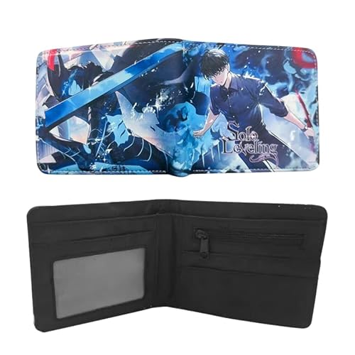 UBBY Solo Leveling Geldbörse Kartenetui Herren Kartenhalter Geldbörse Kinder Geldbörsen Jungen Cartoon mit Münzfach mit Reißverschluss Kinder 11.5 x 9 x 2 cm (Blau) von UBBY