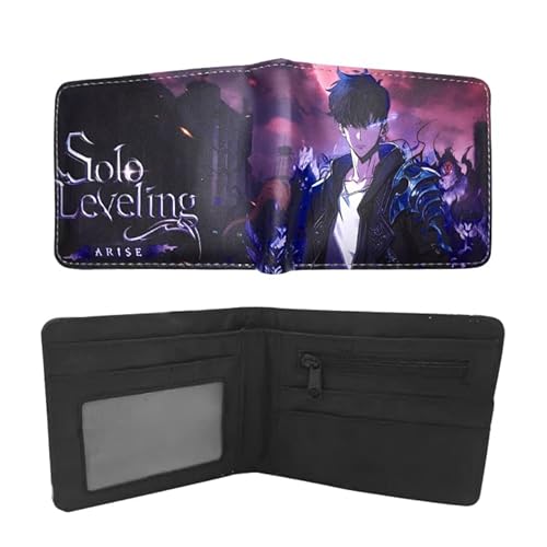 UBBY Solo Leveling Geldbörse Kartenetui Herren Kartenhalter Geldbörse Kinder Geldbörsen Jungen Cartoon mit Münzfach mit Reißverschluss Kinder 11.5 x 9 x 2 cm (Schwarz) von UBBY