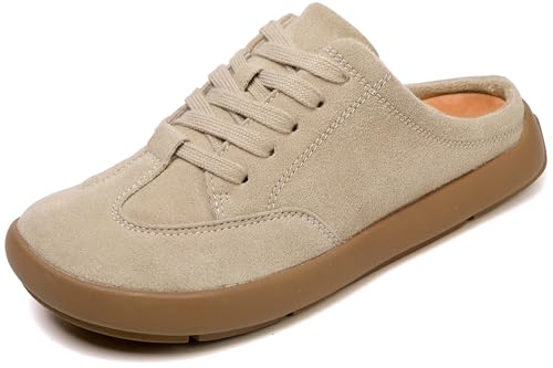 UBFEN Damen Hausschuhe Warme Mules Slippers Weiche Flache Plüsch Slip on Spitze auf Pantoffeln Rutschfeste Outdoor Indoor Hell Braun 41 EU von UBFEN