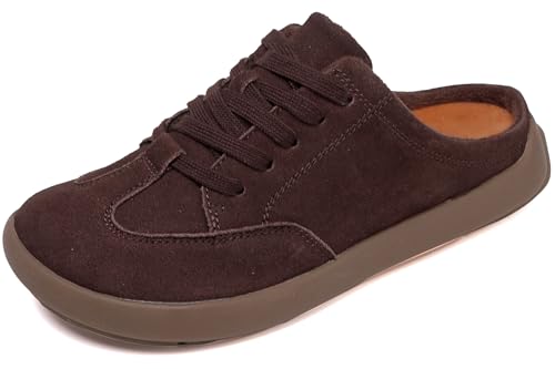 UBFEN Damen Hausschuhe Warme Mules Slippers Weiche Flache Plüsch Slip on Spitze auf Pantoffeln Rutschfeste Outdoor Indoor Kaffee 42 EU von UBFEN