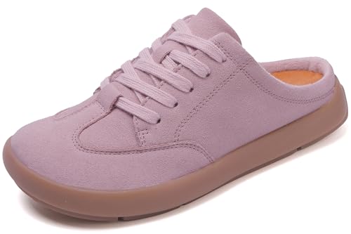 UBFEN Damen Hausschuhe Warme Mules Slippers Weiche Flache Plüsch Slip on Spitze auf Pantoffeln Rutschfeste Outdoor Indoor Rosa 40 EU von UBFEN