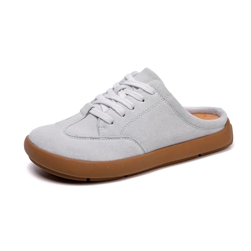 UBFEN Damen Hausschuhe Winter Warme Mules Slippers Weiche Flache Plüsch Slip on Spitze auf Pantoffeln Rutschfeste Outdoor Indoor von UBFEN