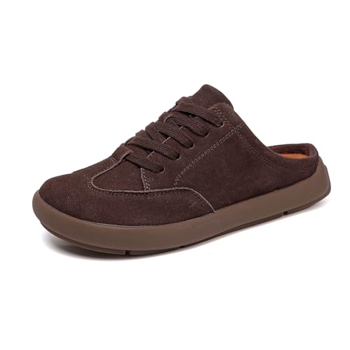 UBFEN Damen Hausschuhe Winter Warme Mules Slippers Weiche Flache Plüsch Slip on Spitze auf Pantoffeln Rutschfeste Outdoor Indoor von UBFEN