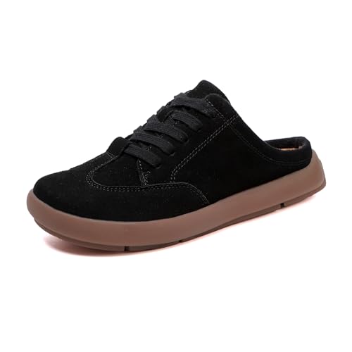 UBFEN Damen Hausschuhe Winter Warme Mules Slippers Weiche Flache Plüsch Slip on Spitze auf Pantoffeln Rutschfeste Outdoor Indoor von UBFEN