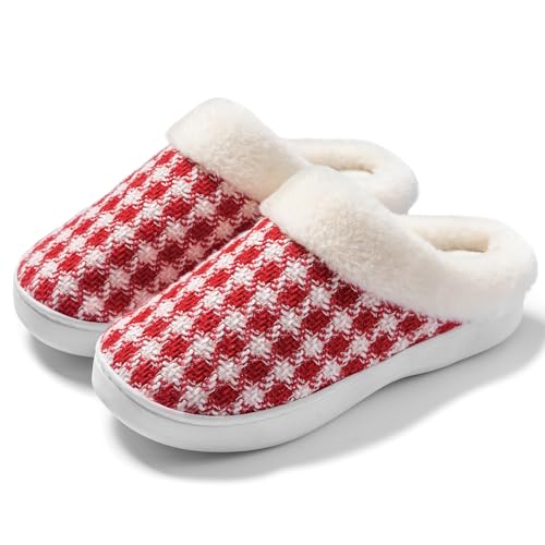 UBFEN Hausschuhe für Damen und Herren, Memory-Schaum, bequem, flauschiges Plüschfutter, Schlupfschuhe, rot / weiß, 9-10 Women/7-8 Men UBFEN Hausschuhe für Damen und Herren, Memory-Schaum, bequem, flauschiges Plüschfutter, Schlupfschuhe, rot / weiß, 9-10 Women/7-8 Men von UBFEN