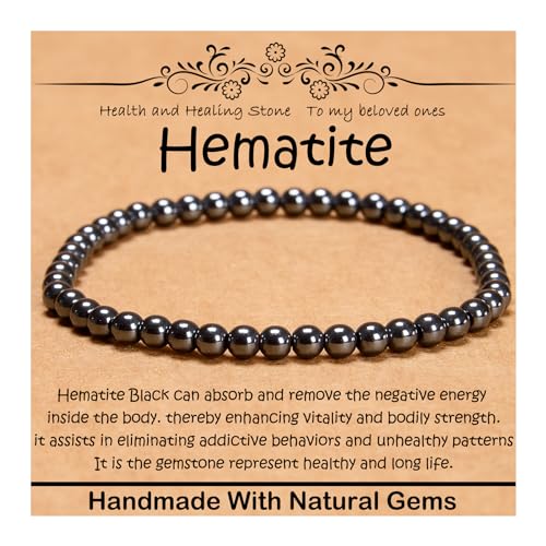 UBJSFASASND 4 mm natürliches Heilstein-Armband, Yoga, Stretch, elastisches Armband, Stressabbau, Kristallschmuck für Männer und Frauen (4 mm, schwarzer Onyx), 4 mm, Stein von UBJSFASASND