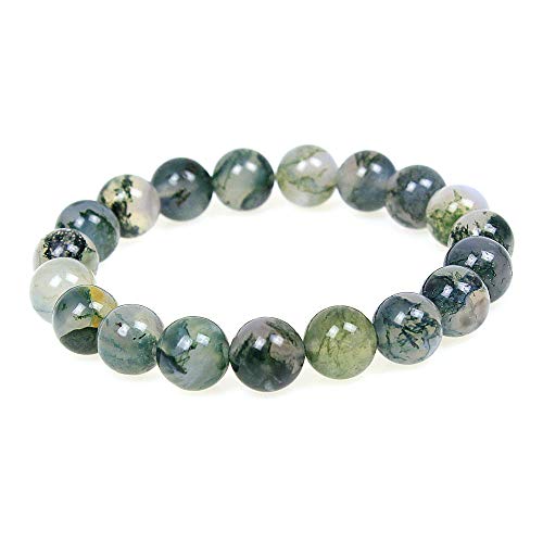 UBJSFASASND Featured Herren Damen 10 mm Moosachat Perlen Armband Elastisch Naturstein Yoga Armband Armreif von UBJSFASASND