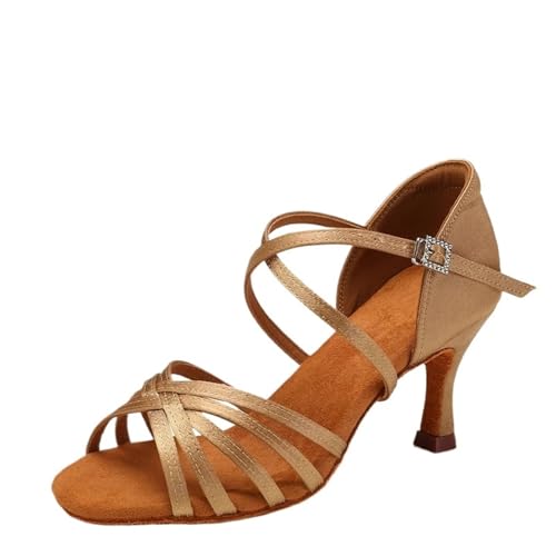 Frauen Latin Tanz Schuhe Ballsaal for Damen Weibliche High Heels Salsa Tango Indoor Für Party(Beige,7.5CM_42) von UBOHUZ