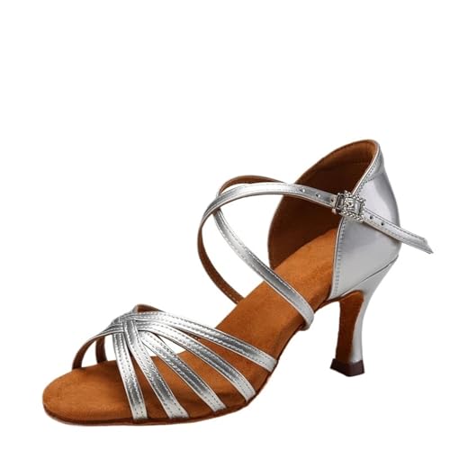 Frauen Latin Tanz Schuhe Ballsaal for Damen Weibliche High Heels Salsa Tango Indoor Für Party(Silver,5.5CM_39) von UBOHUZ